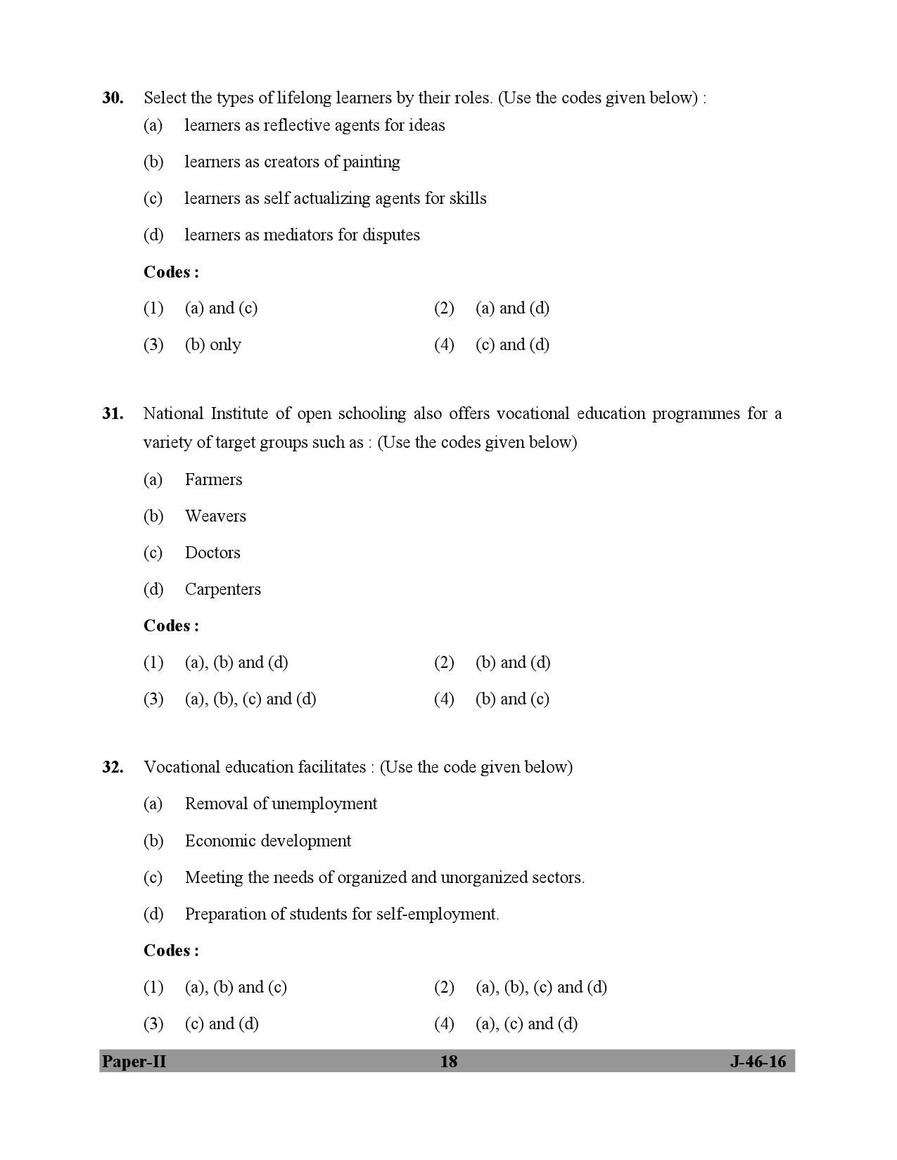 UGC NET Adult Education Question Paper II July 2016 18