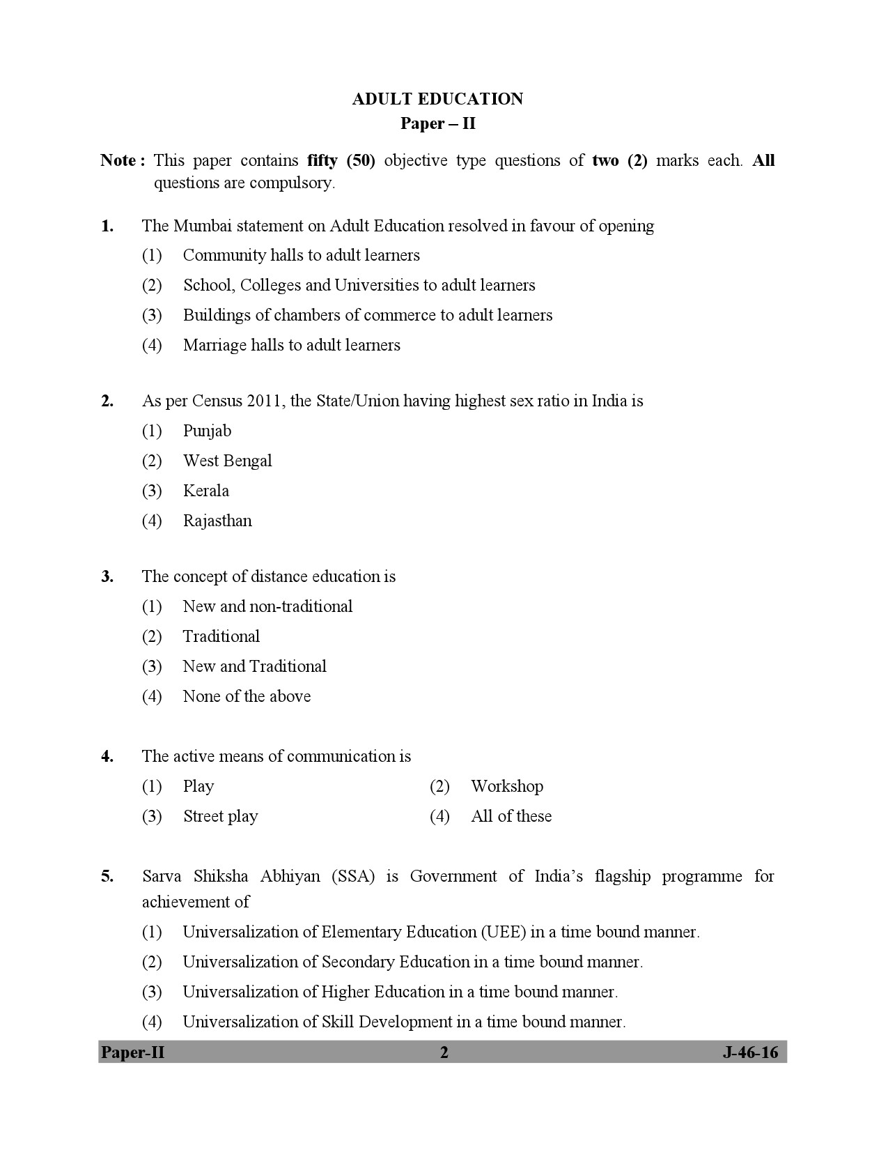 UGC NET Adult Education Question Paper II July 2016 2