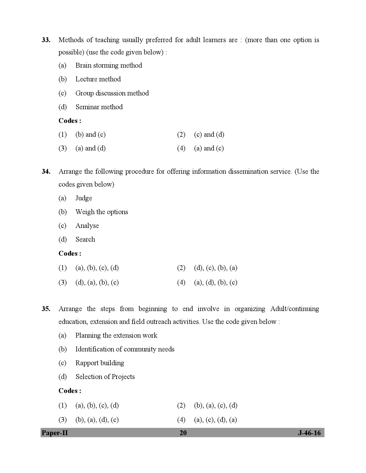 UGC NET Adult Education Question Paper II July 2016 20