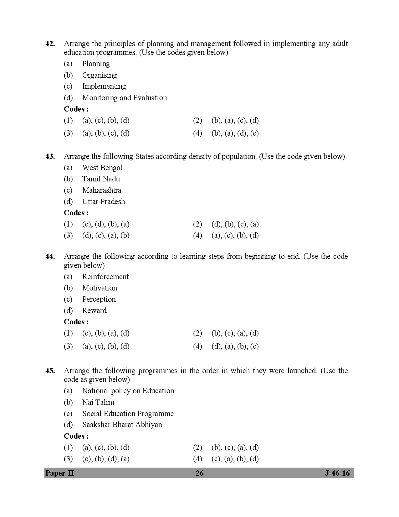 UGC NET Adult Education Question Paper II July 2016 26