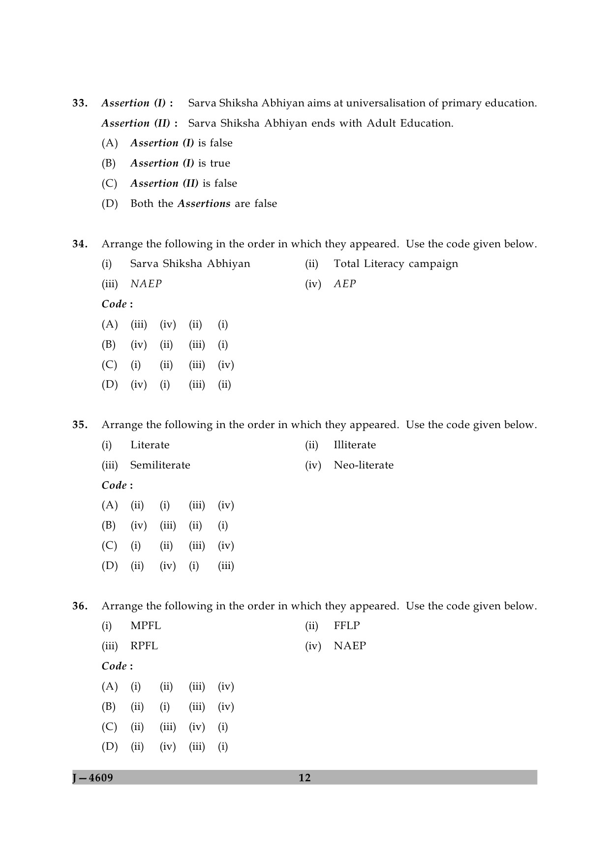 UGC NET Adult Education Question Paper II June 2009 12