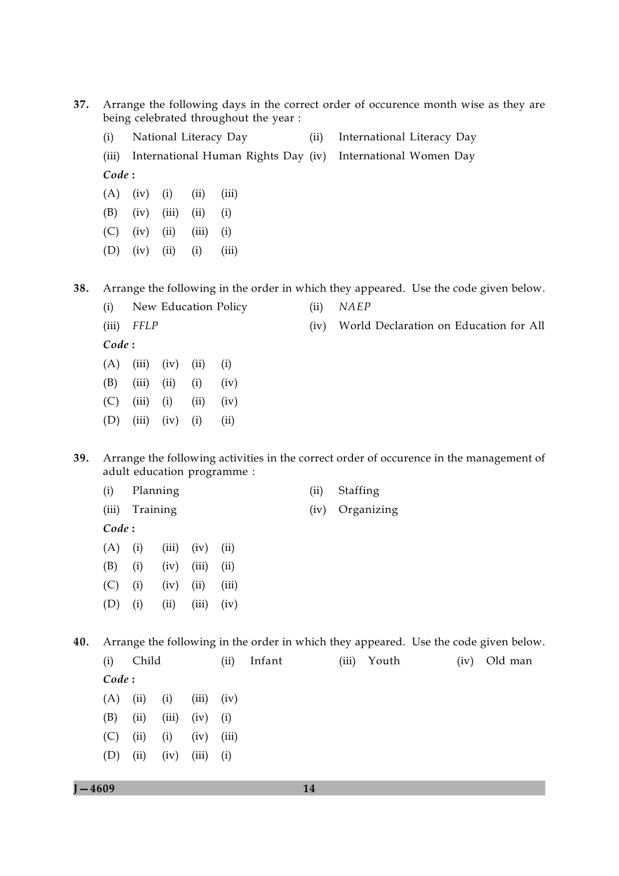 UGC NET Adult Education Question Paper II June 2009 14