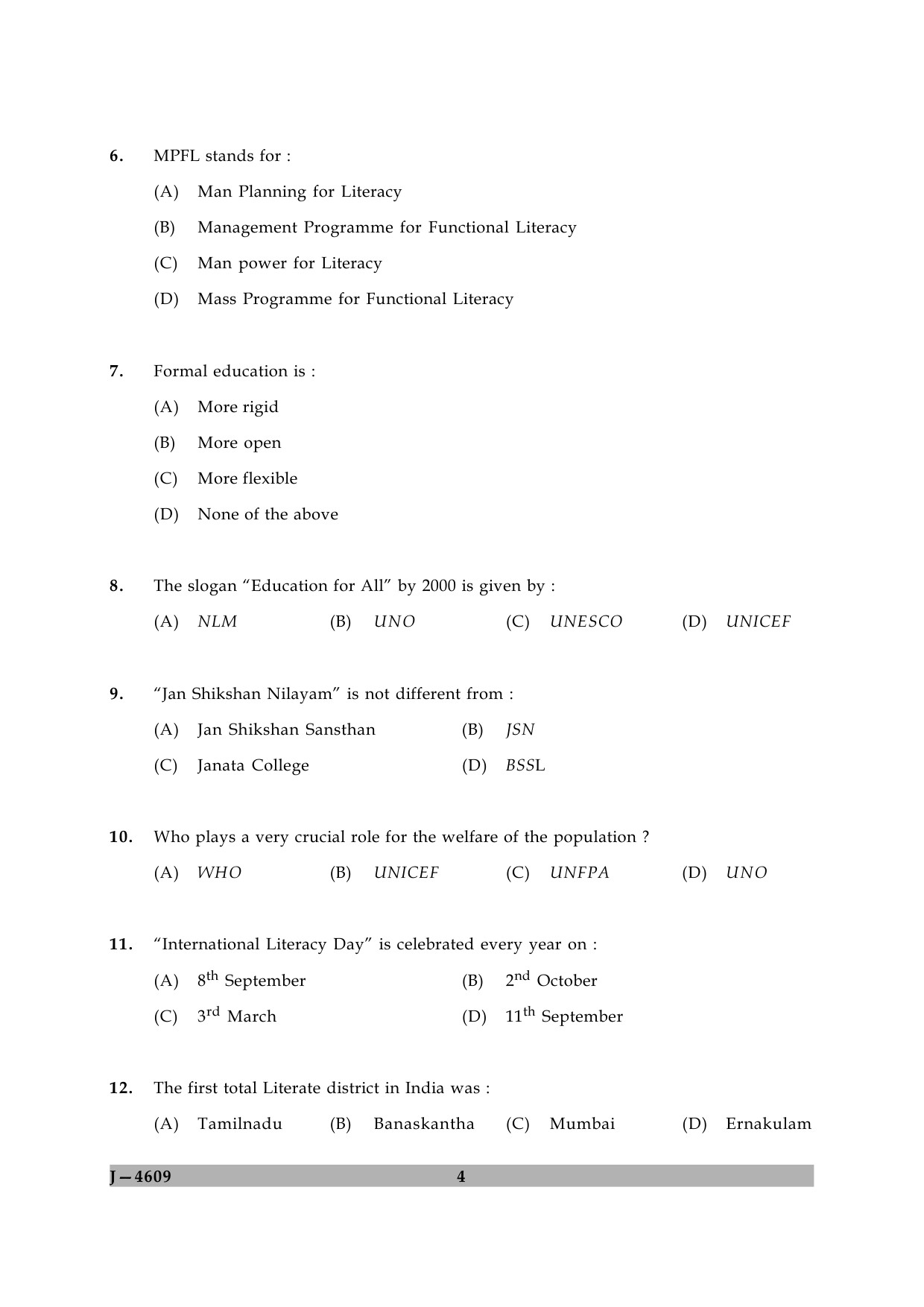 UGC NET Adult Education Question Paper II June 2009 4