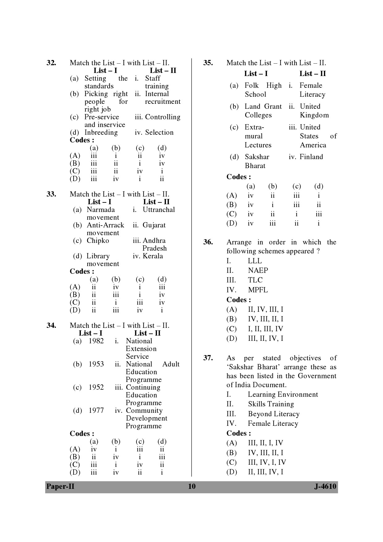 UGC NET Adult Education Question Paper II June 2010 10