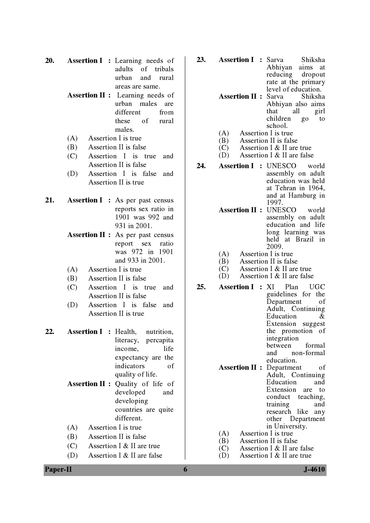 UGC NET Adult Education Question Paper II June 2010 6