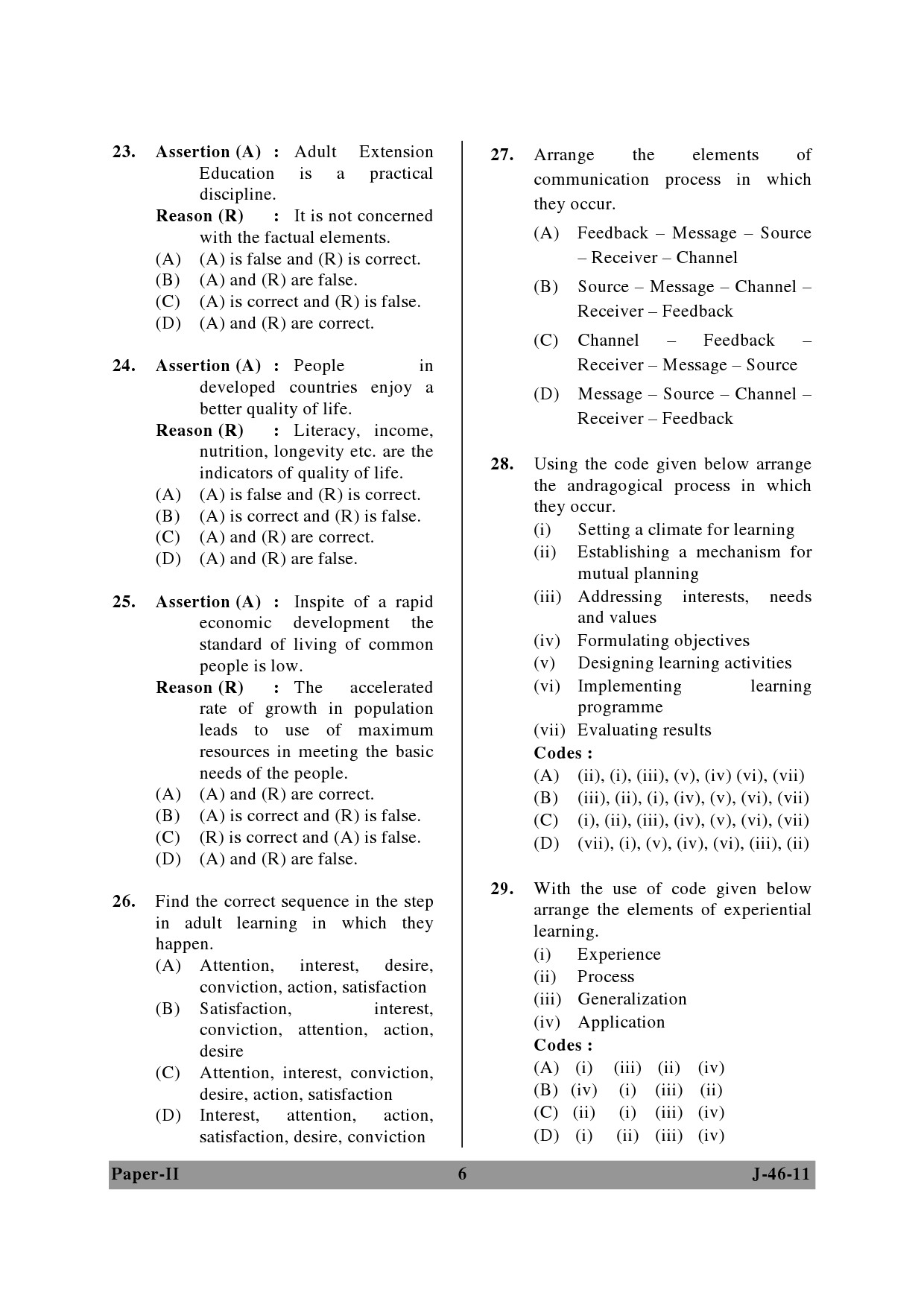 UGC NET Adult Education Question Paper II June 2011 6