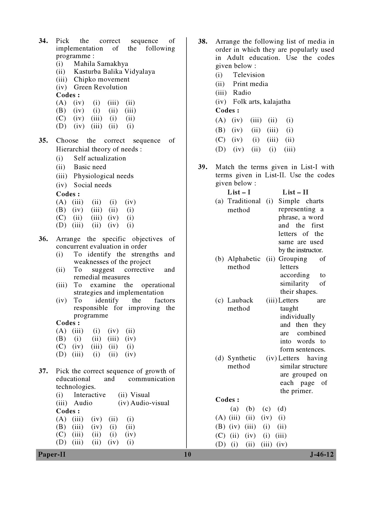 UGC NET Adult Education Question Paper II June 2012 10