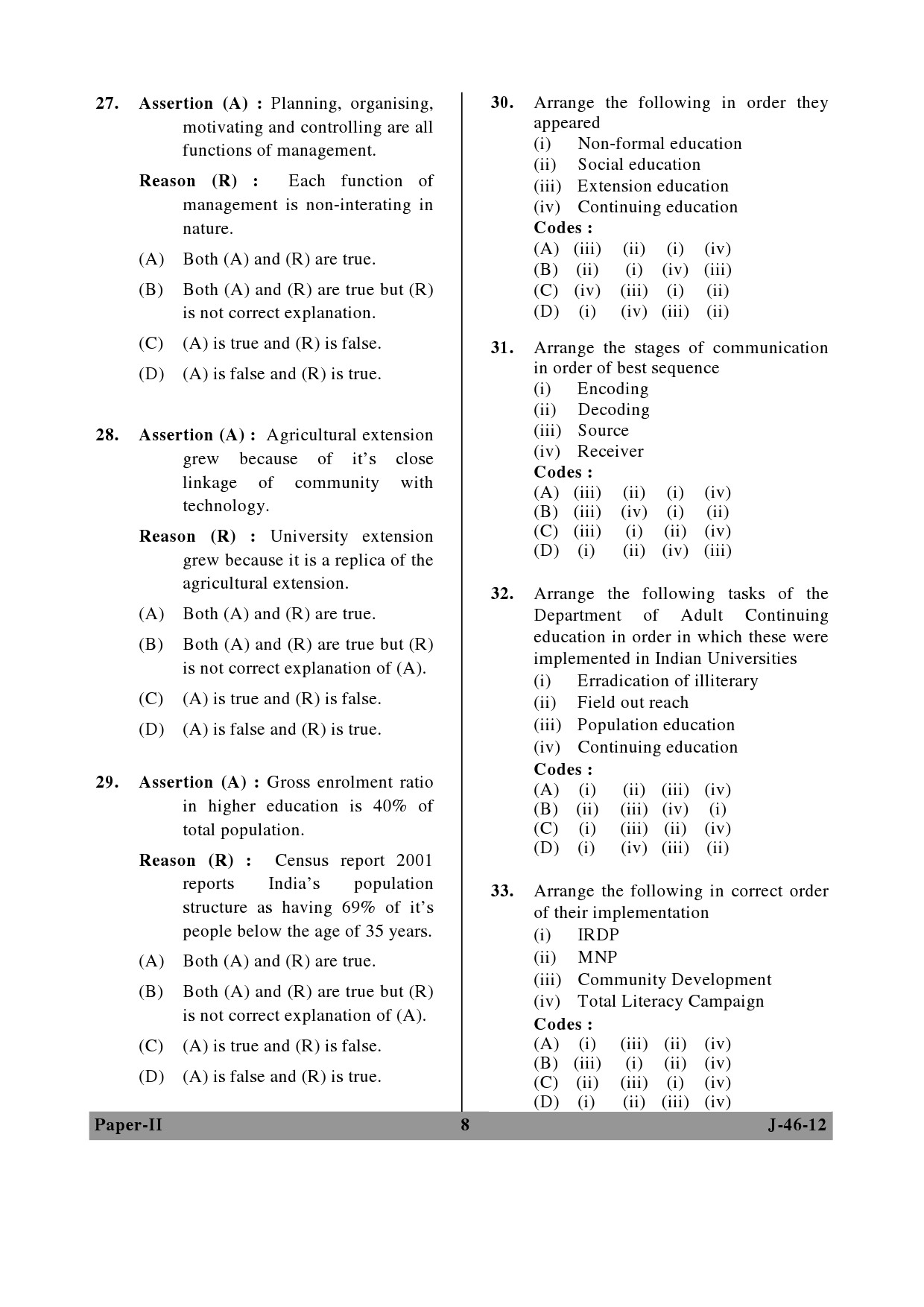 UGC NET Adult Education Question Paper II June 2012 8