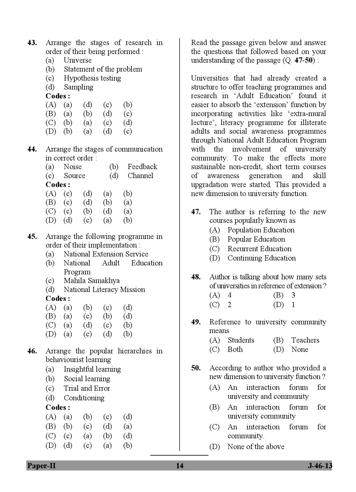 UGC NET Adult Education Question Paper II June 2013 Set 2 14