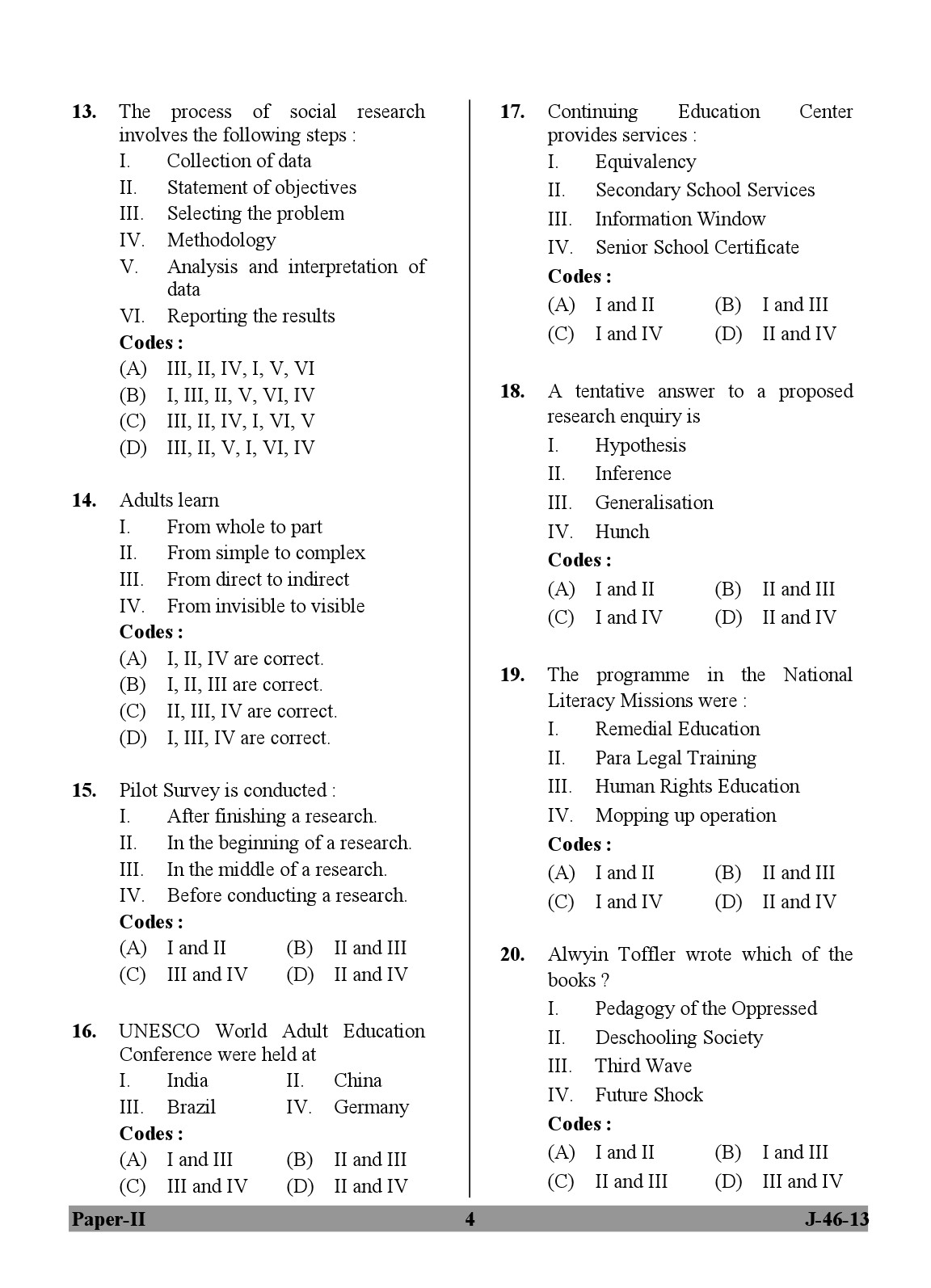 UGC NET Adult Education Question Paper II June 2013 Set 2 4