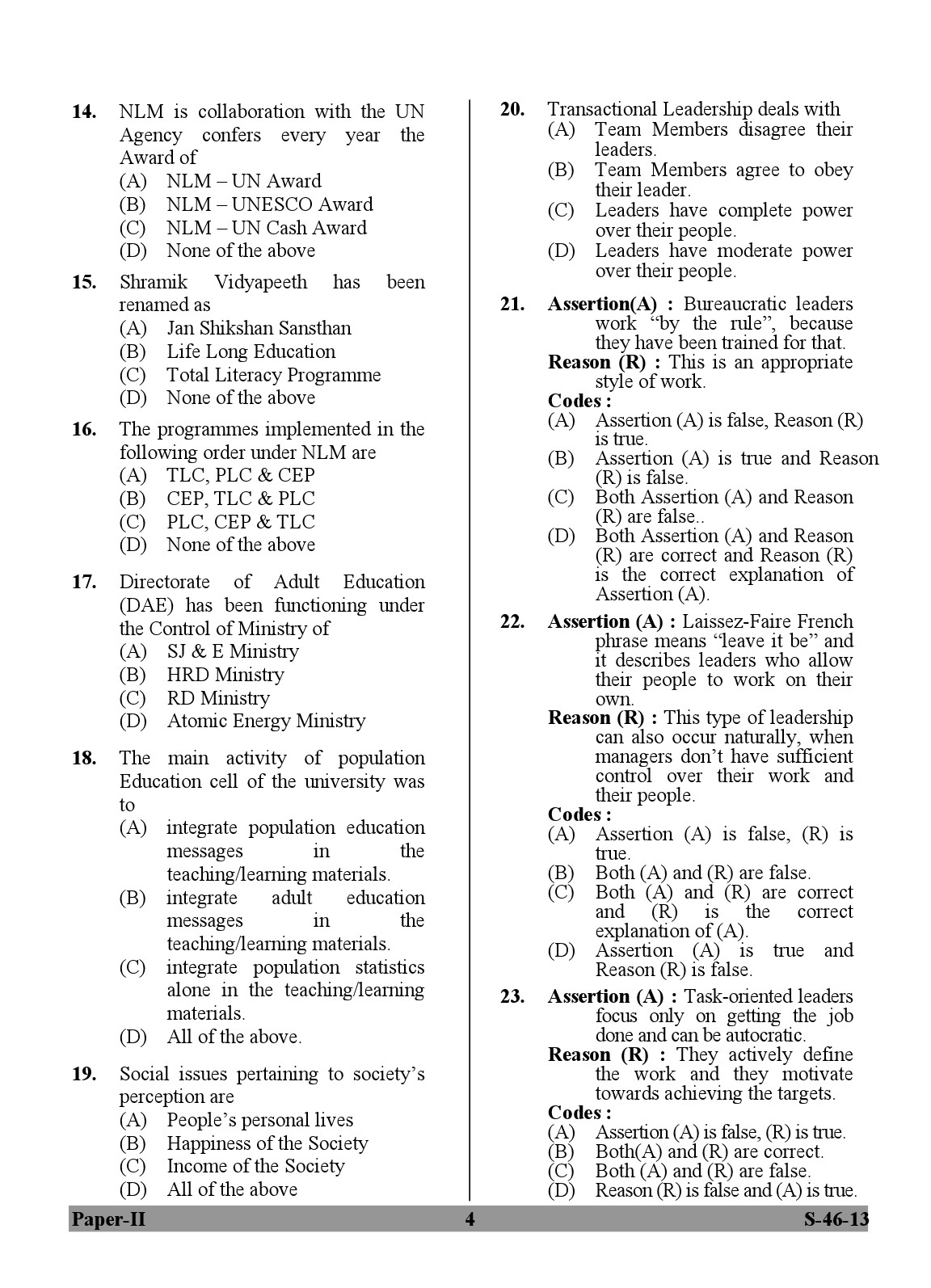 UGC NET Adult Education Question Paper II June 2013 4