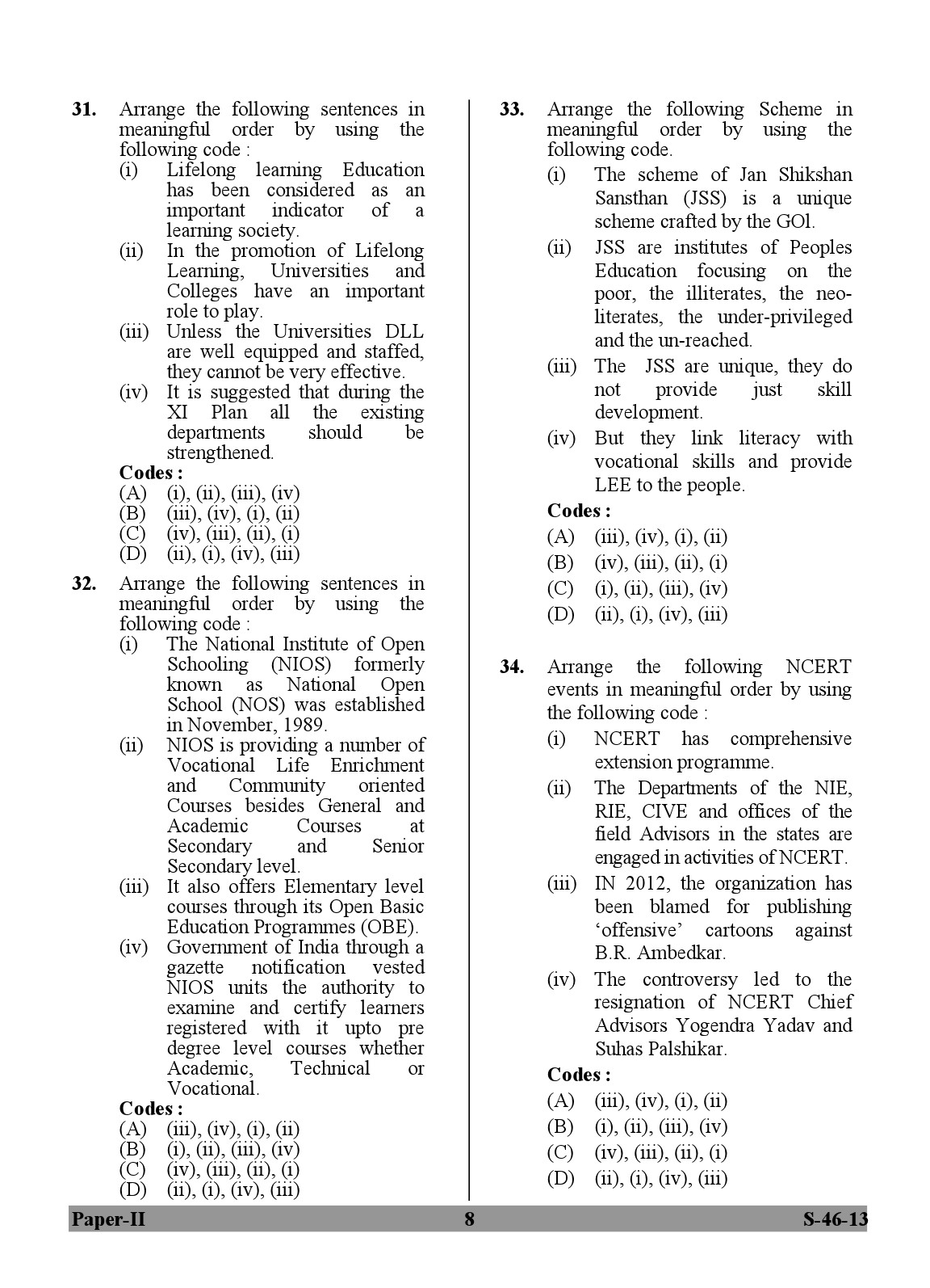 UGC NET Adult Education Question Paper II June 2013 8