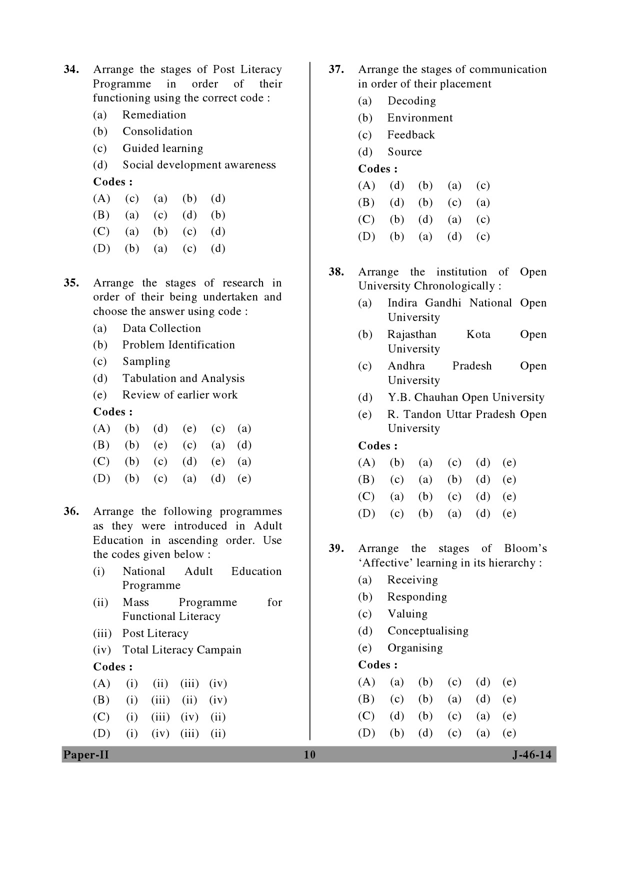 UGC NET Adult Education Question Paper II June 2014 10