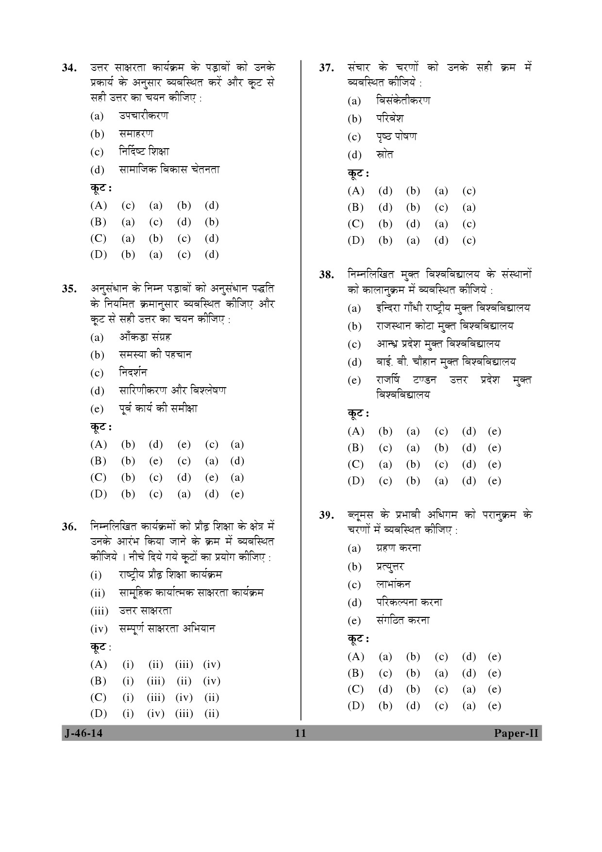 UGC NET Adult Education Question Paper II June 2014 11