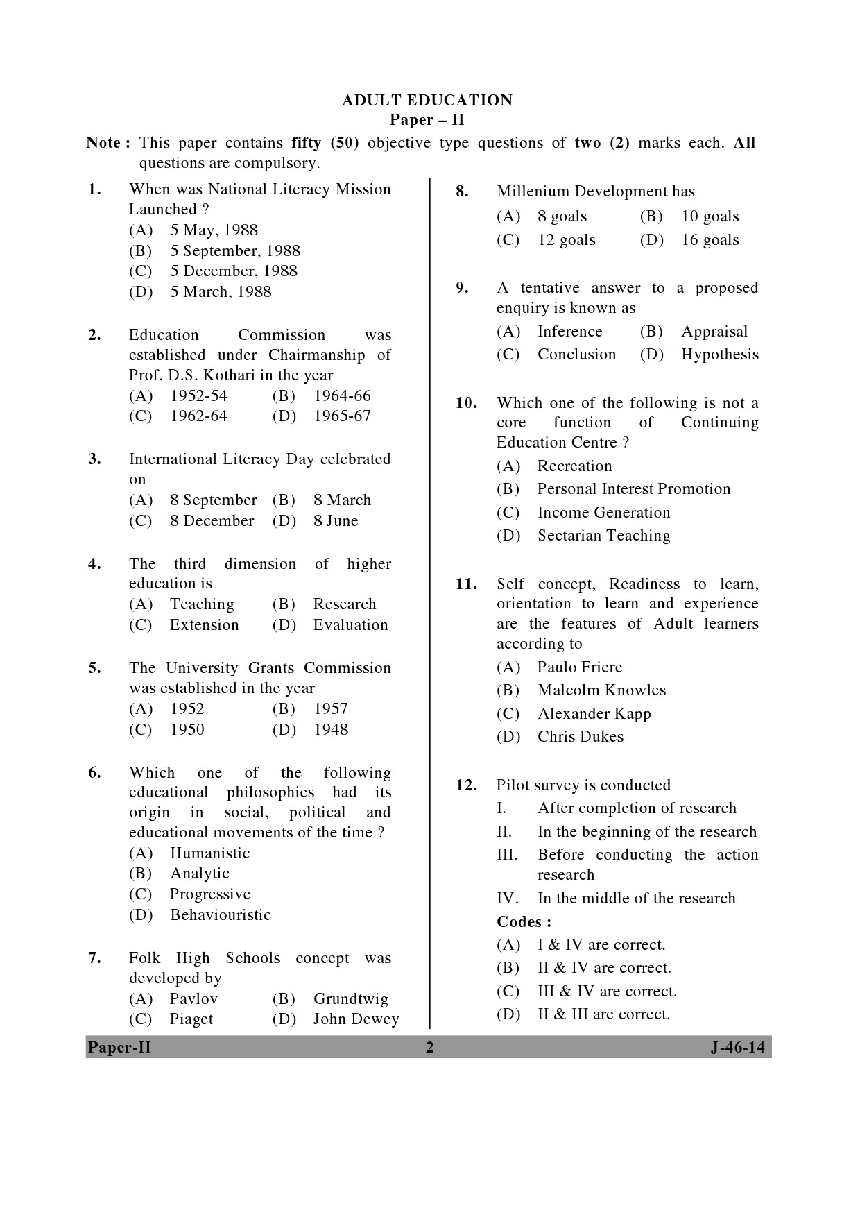 UGC NET Adult Education Question Paper II June 2014 2