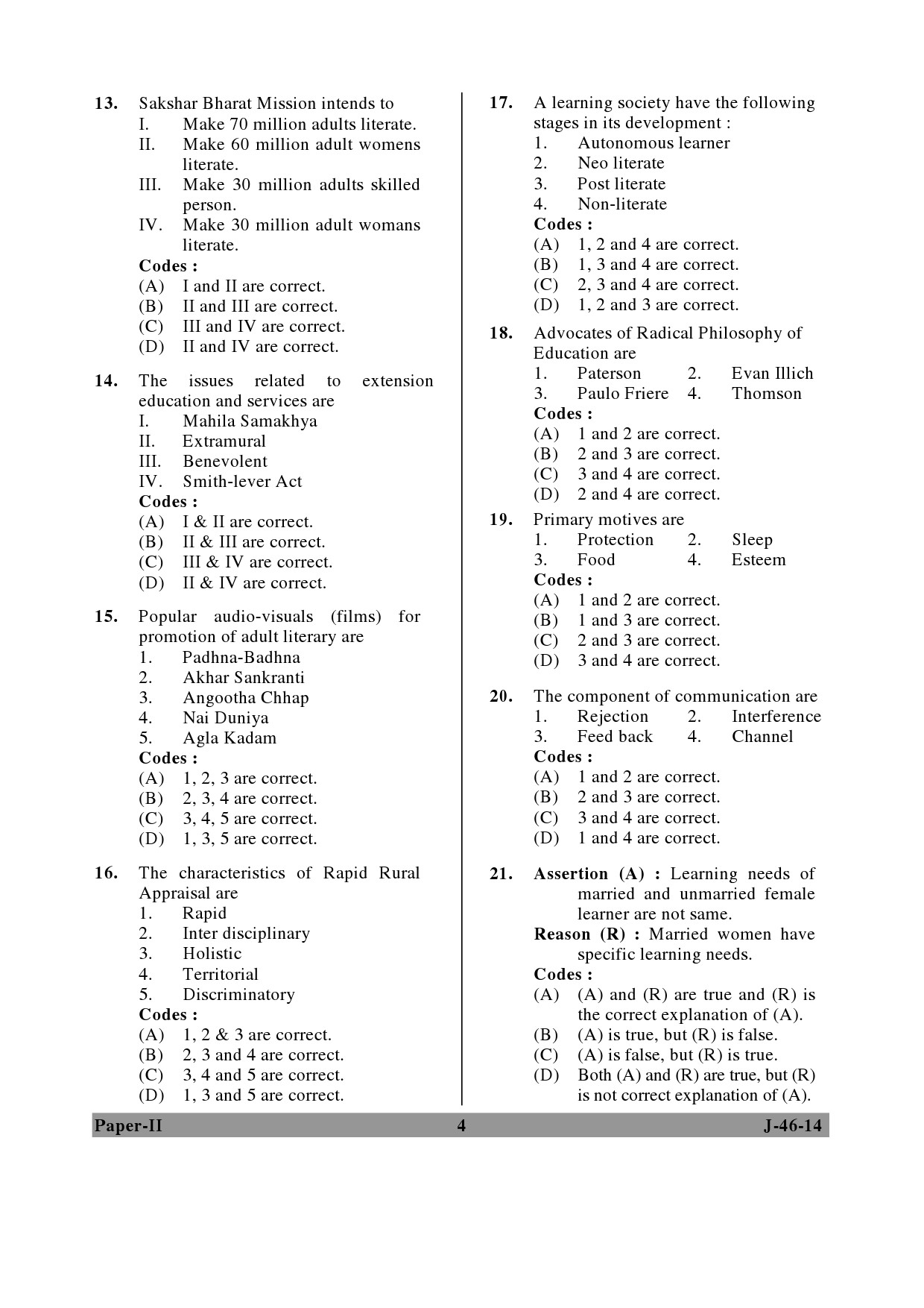 UGC NET Adult Education Question Paper II June 2014 4