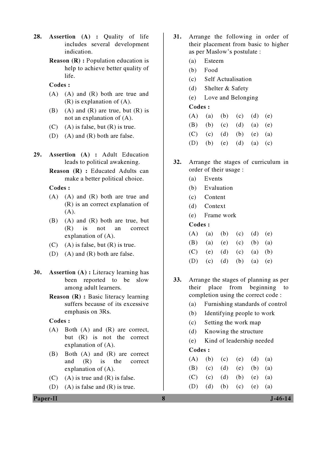 UGC NET Adult Education Question Paper II June 2014 8