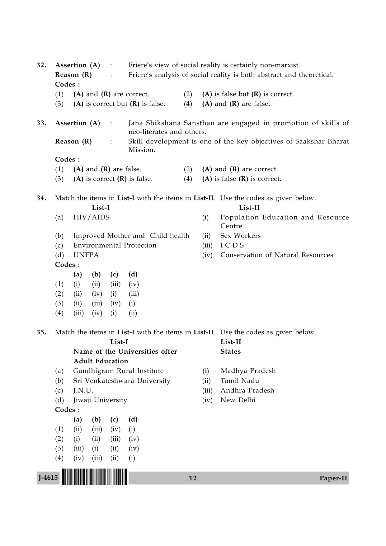 UGC NET Adult Education Question Paper II June 2015 12