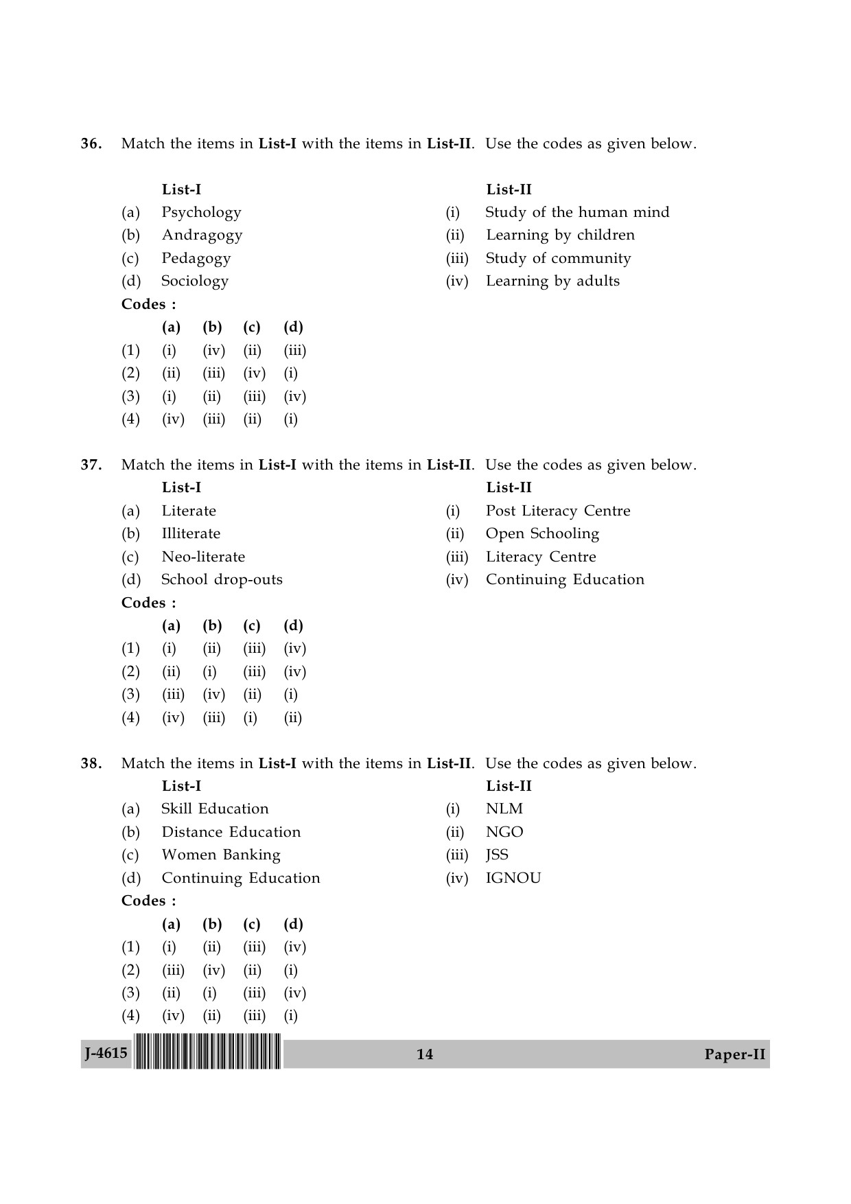 UGC NET Adult Education Question Paper II June 2015 14