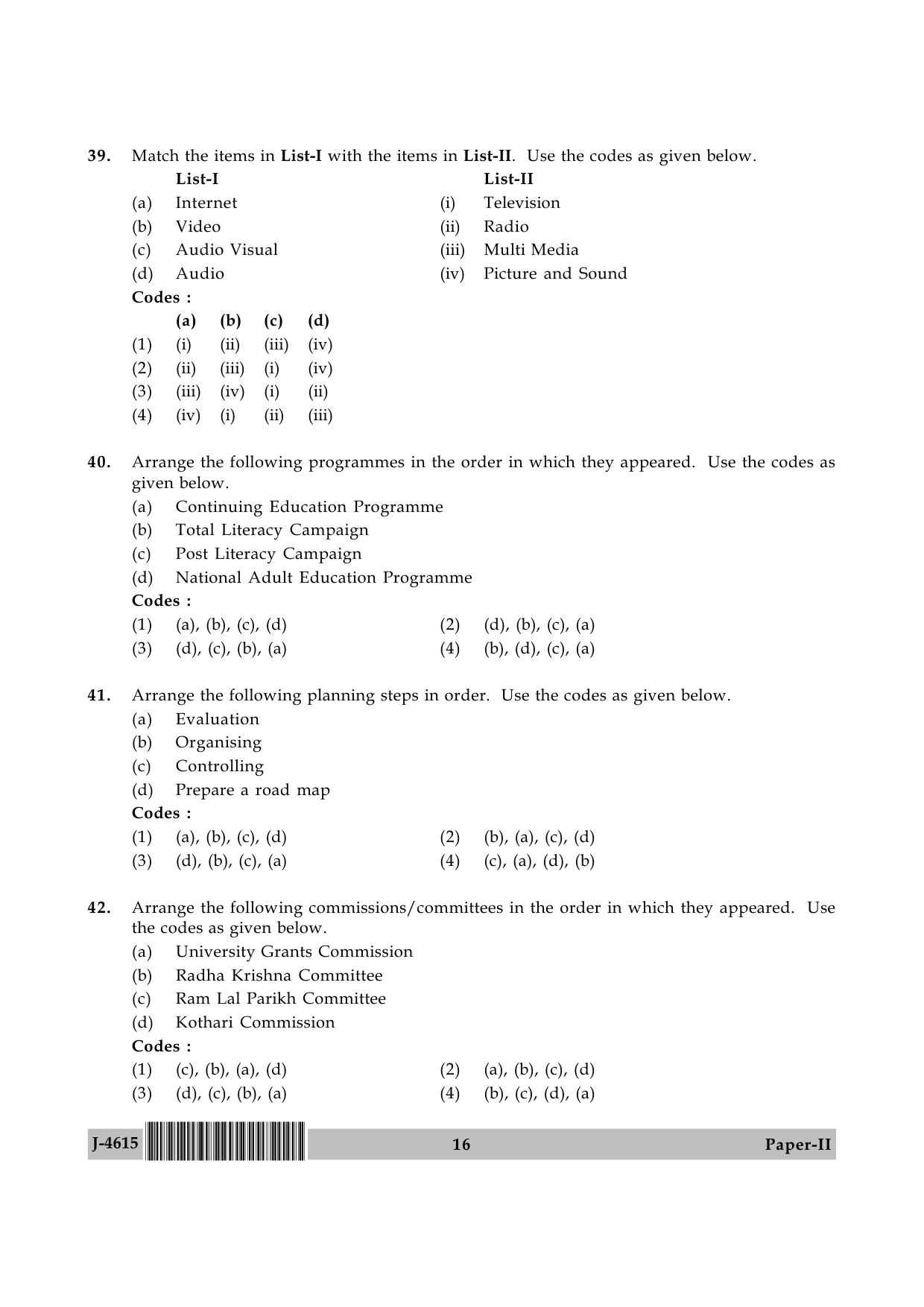 UGC NET Adult Education Question Paper II June 2015 16