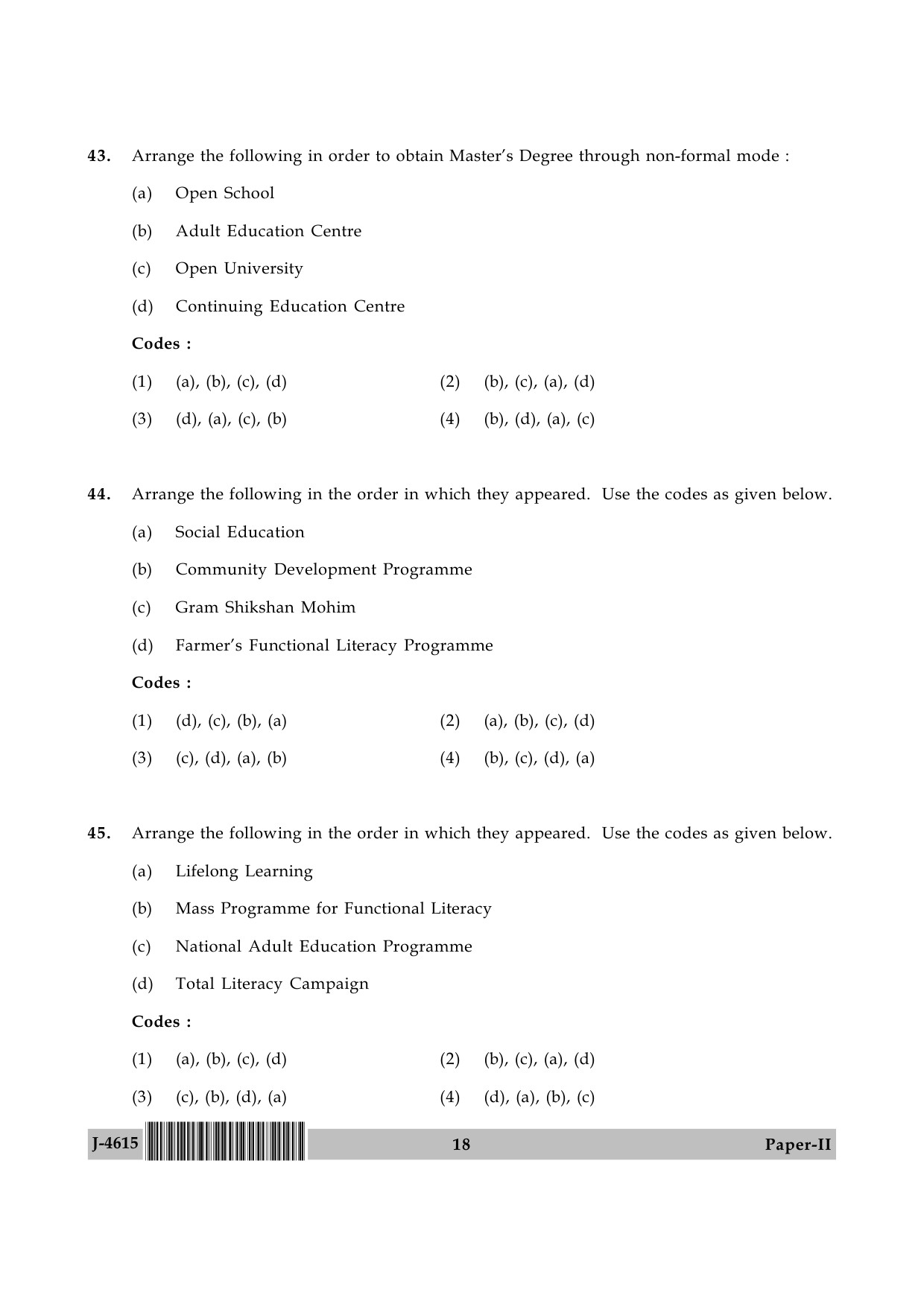 UGC NET Adult Education Question Paper II June 2015 18