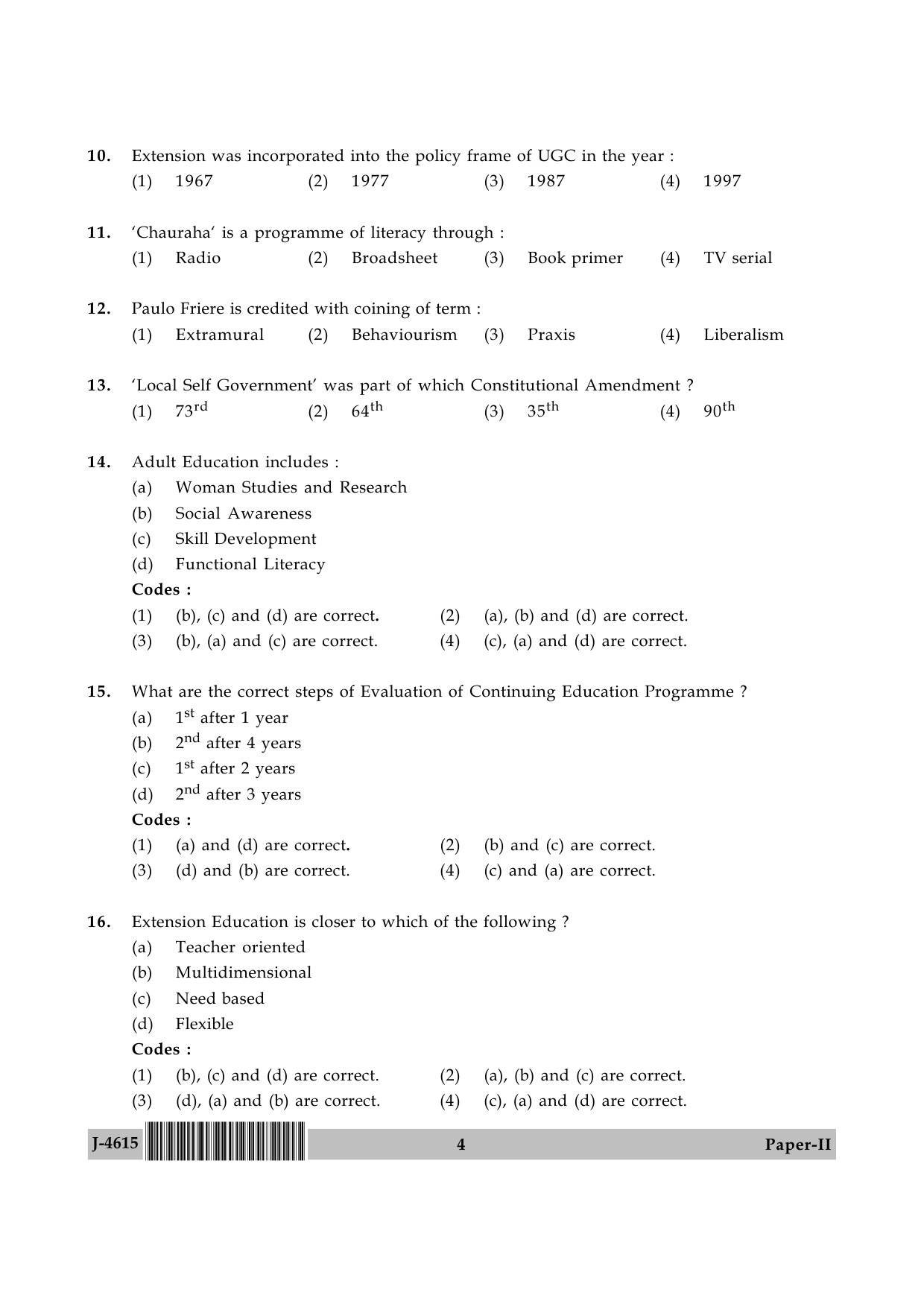 UGC NET Adult Education Question Paper II June 2015 4