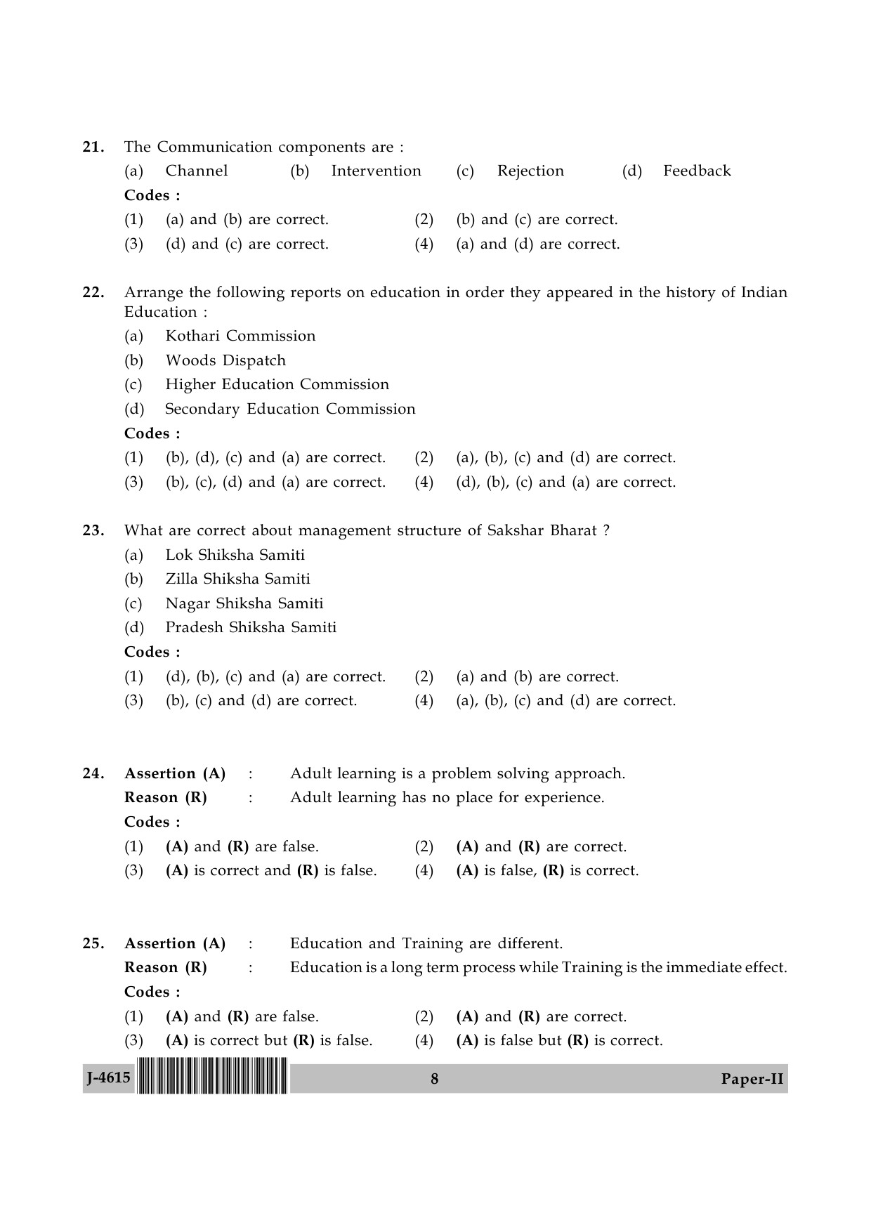 UGC NET Adult Education Question Paper II June 2015 8