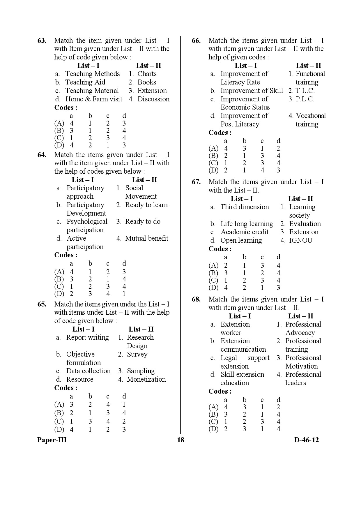 UGC NET Adult Education Question Paper III December 2012 18