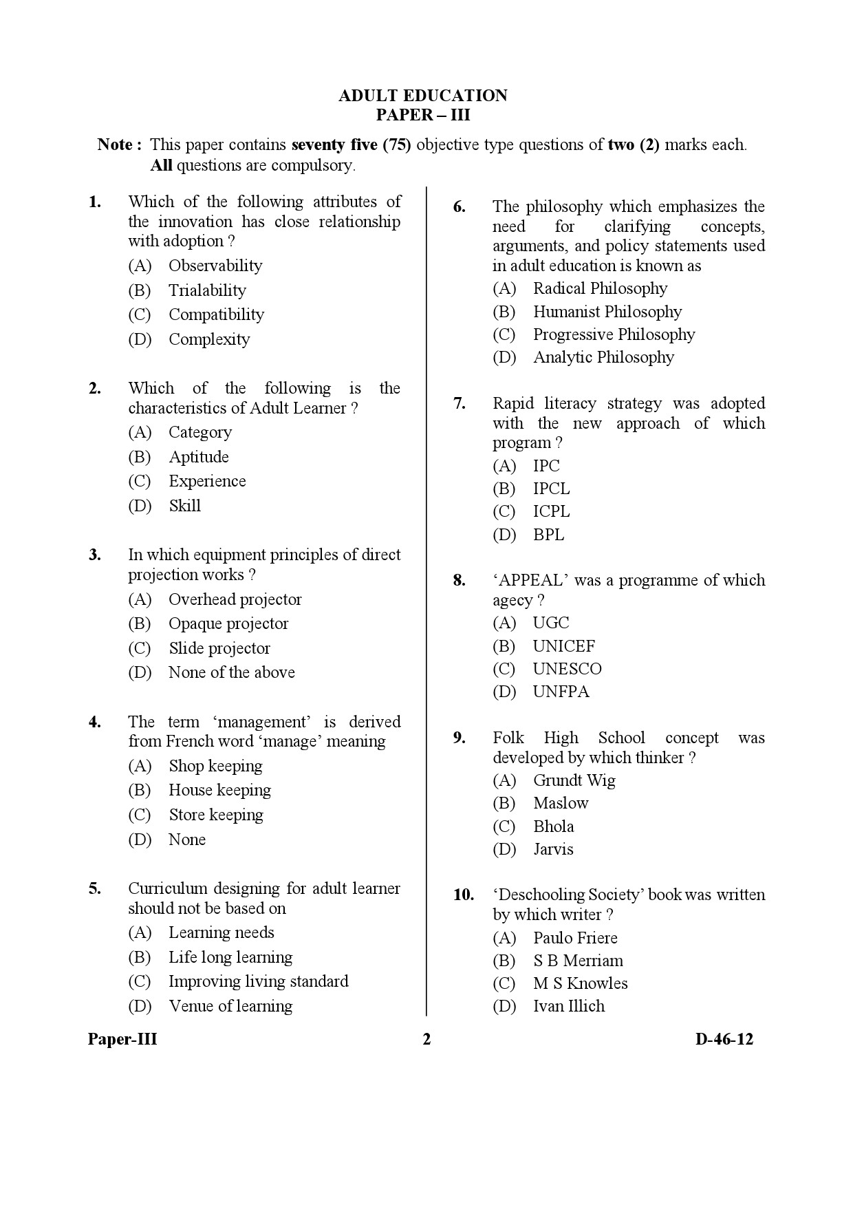 UGC NET Adult Education Question Paper III December 2012 2