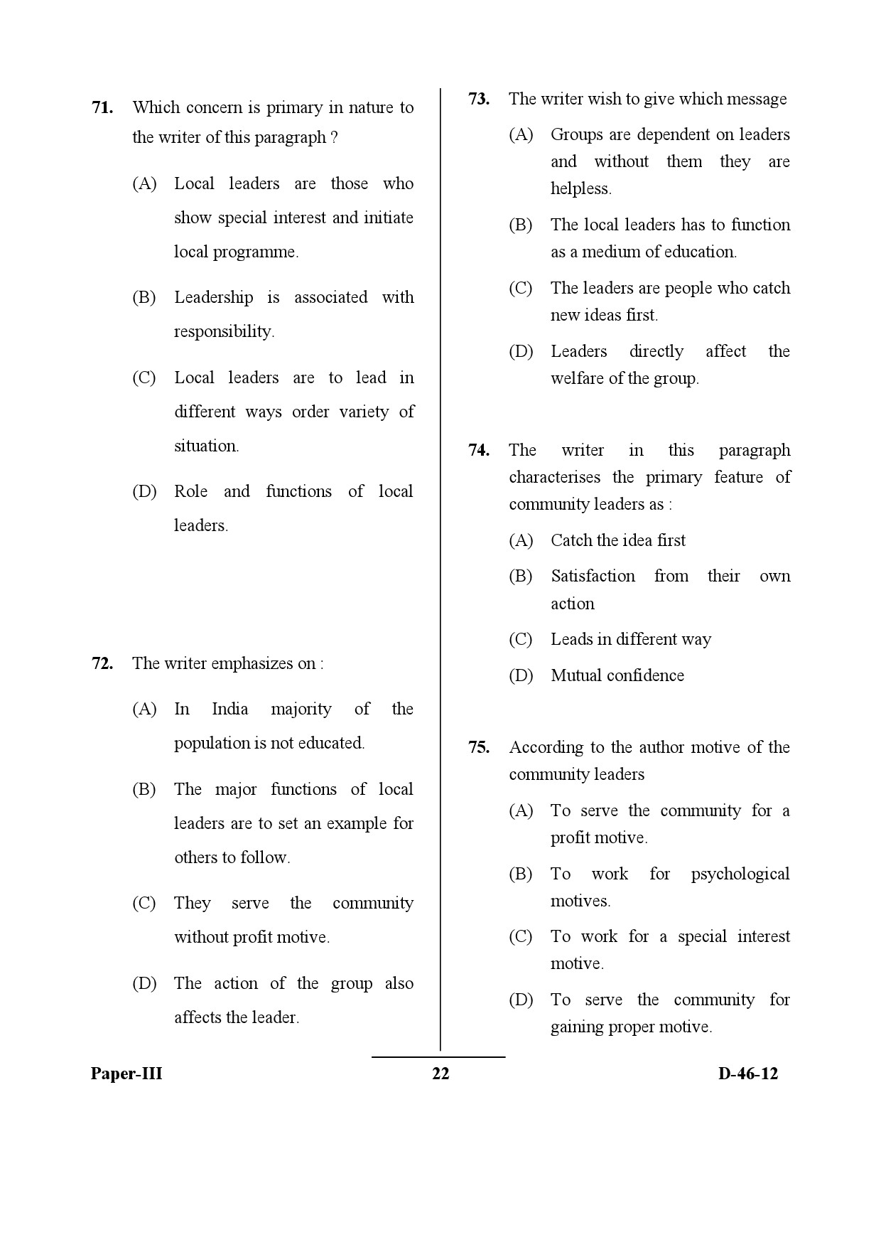 UGC NET Adult Education Question Paper III December 2012 22