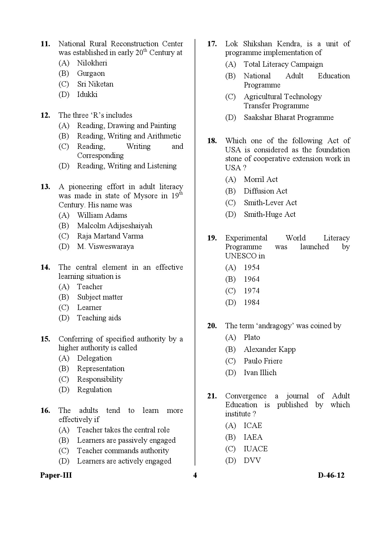 UGC NET Adult Education Question Paper III December 2012 4