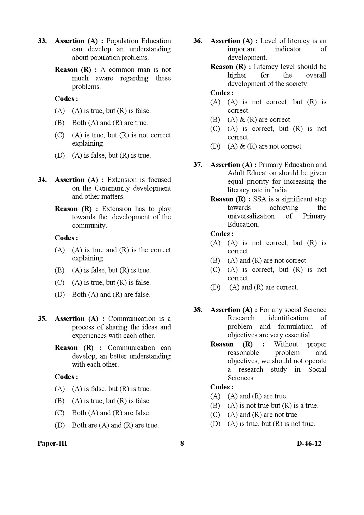 UGC NET Adult Education Question Paper III December 2012 8