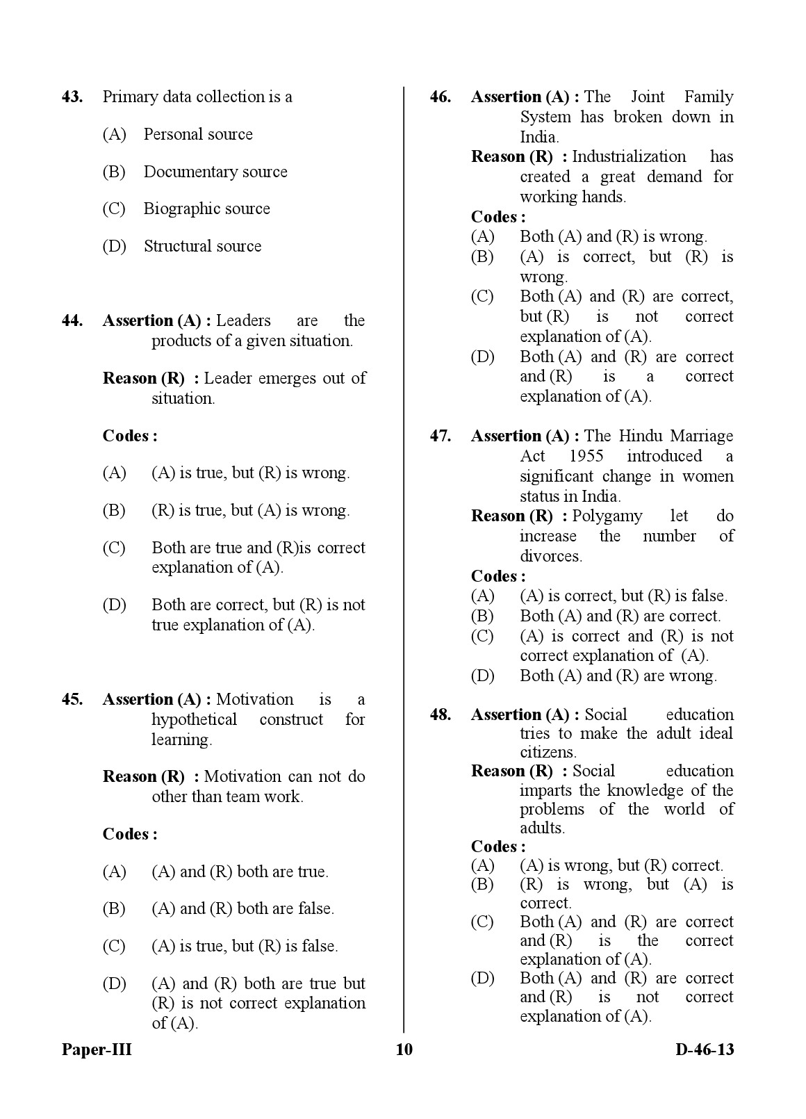 UGC NET Adult Education Question Paper III December 2013 10