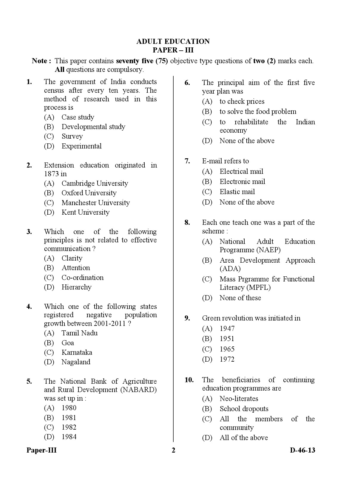 UGC NET Adult Education Question Paper III December 2013 2