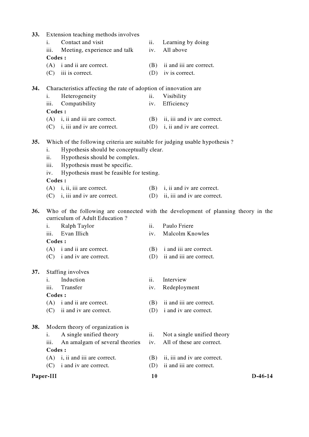 UGC NET Adult Education Question Paper III December 2014 10