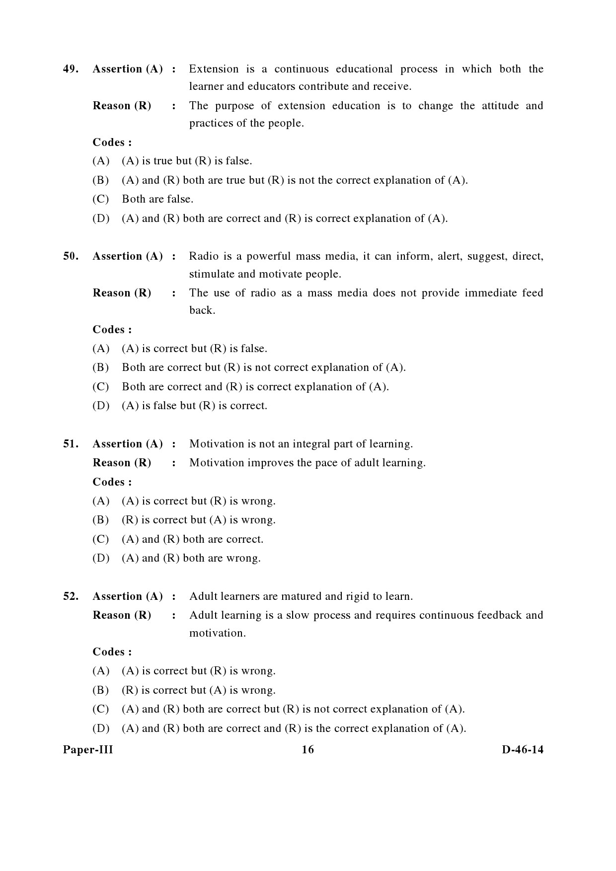 UGC NET Adult Education Question Paper III December 2014 16