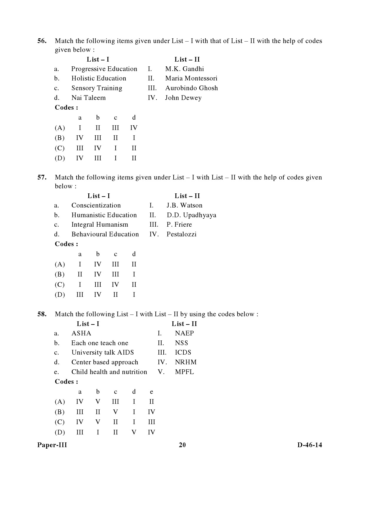 UGC NET Adult Education Question Paper III December 2014 20