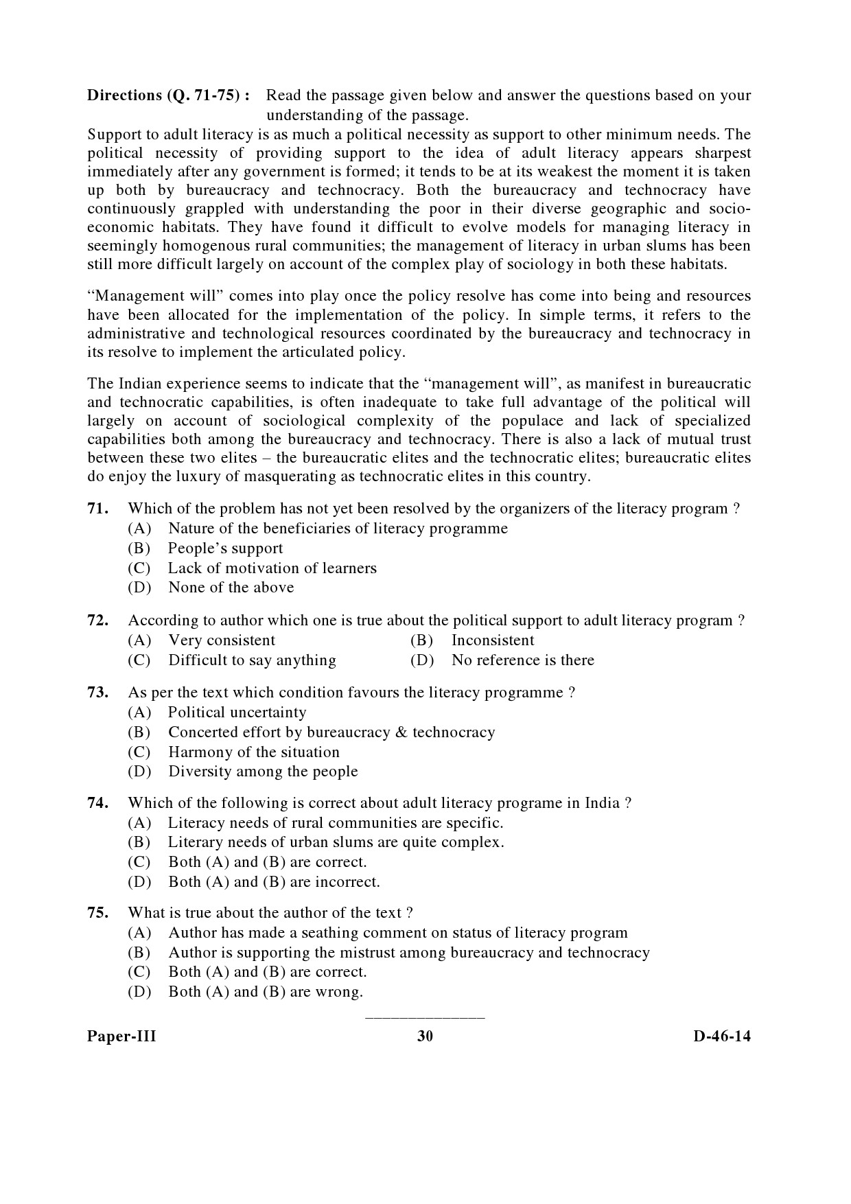 UGC NET Adult Education Question Paper III December 2014 30