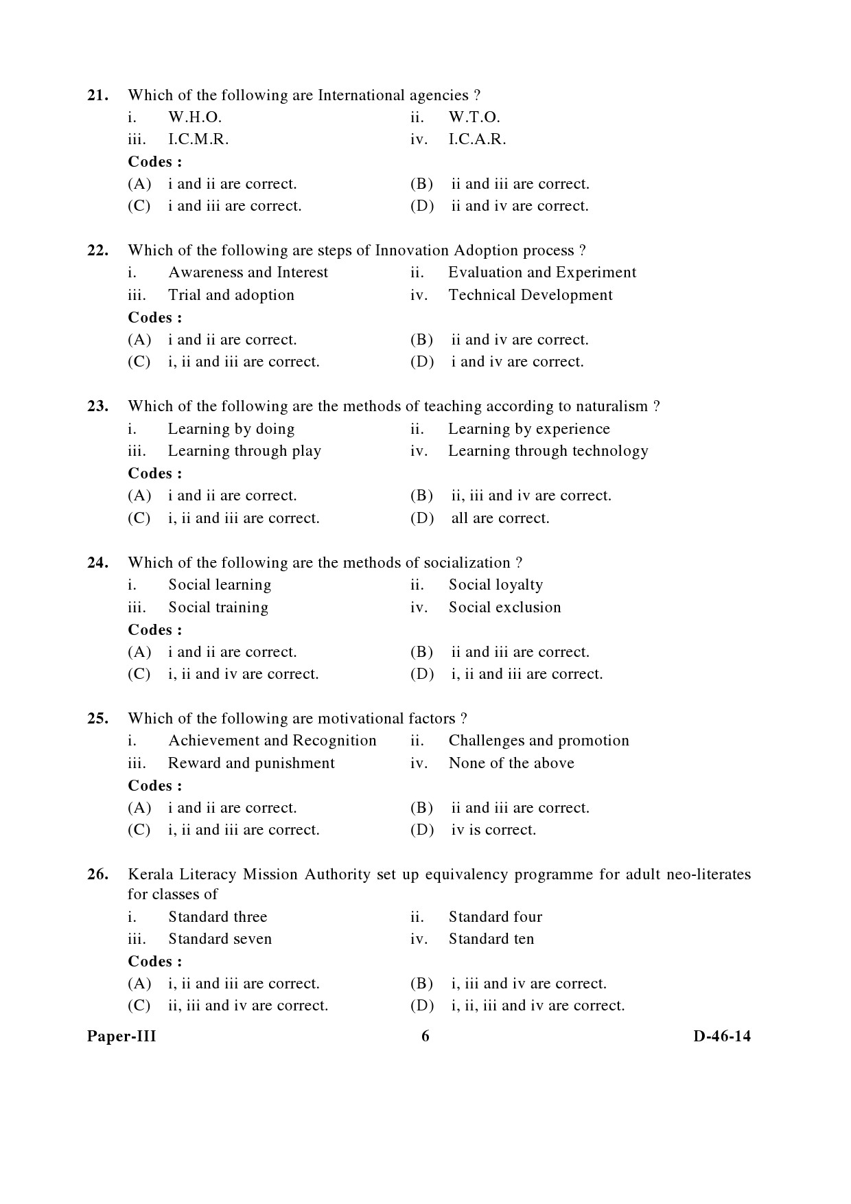 UGC NET Adult Education Question Paper III December 2014 6