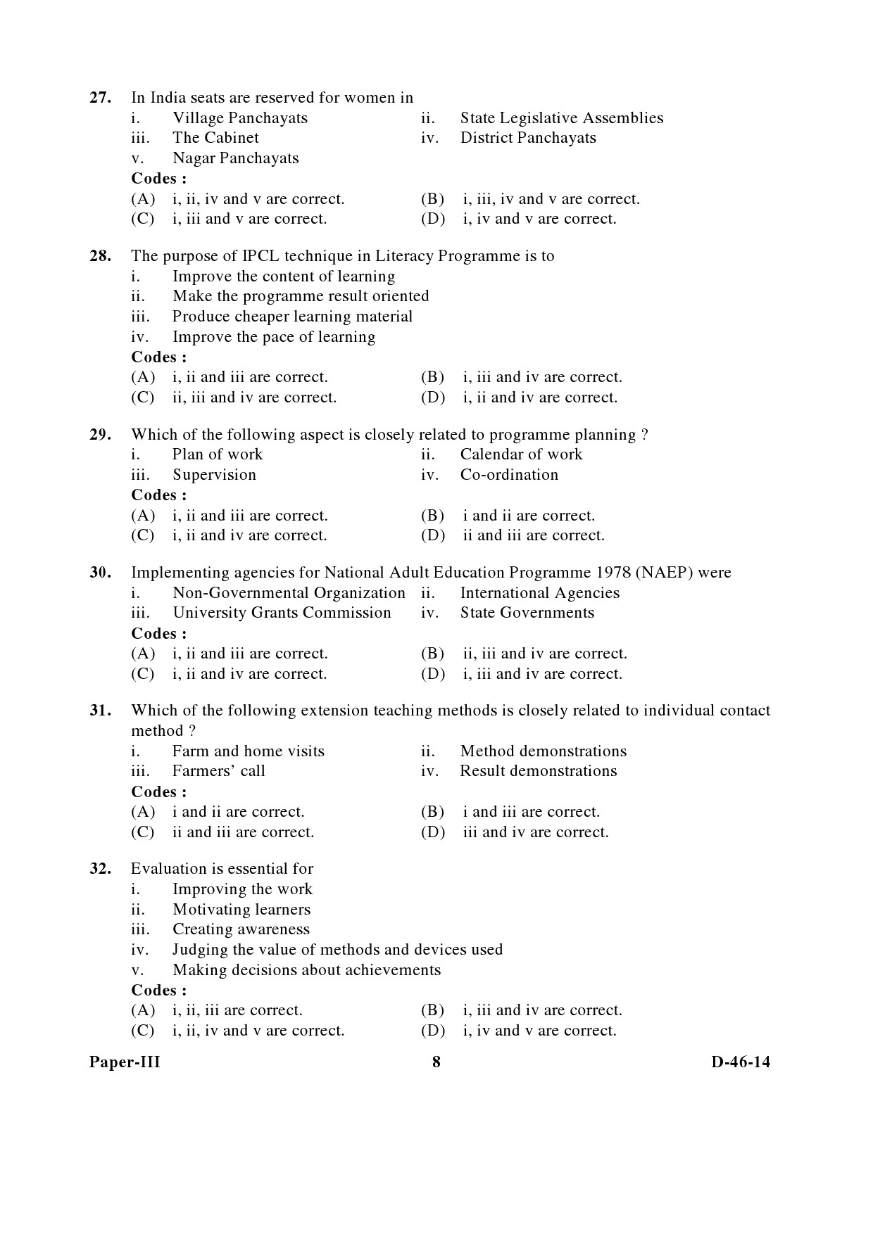 UGC NET Adult Education Question Paper III December 2014 8