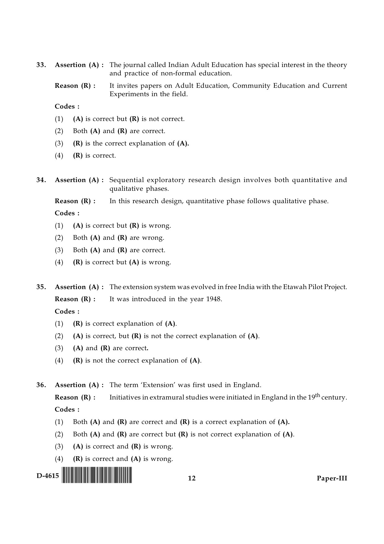 UGC NET Adult Education Question Paper III December 2015 12