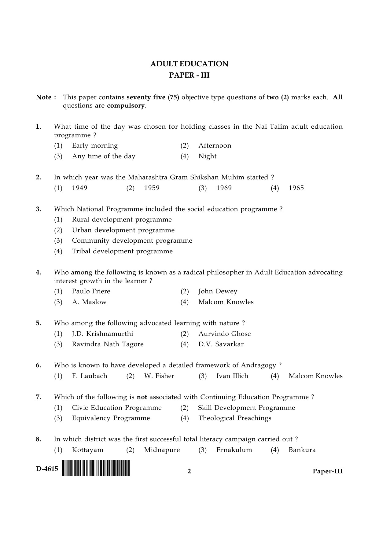 UGC NET Adult Education Question Paper III December 2015 2