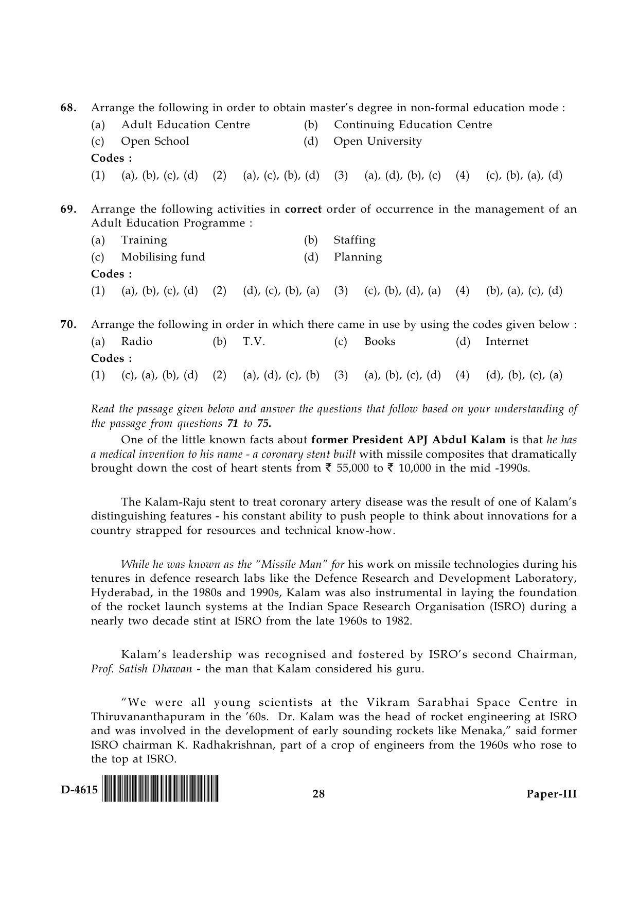 UGC NET Adult Education Question Paper III December 2015 28