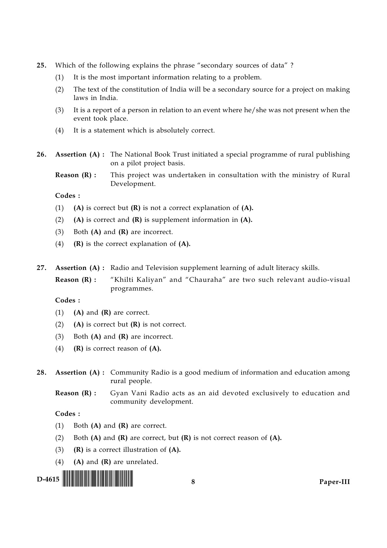 UGC NET Adult Education Question Paper III December 2015 8