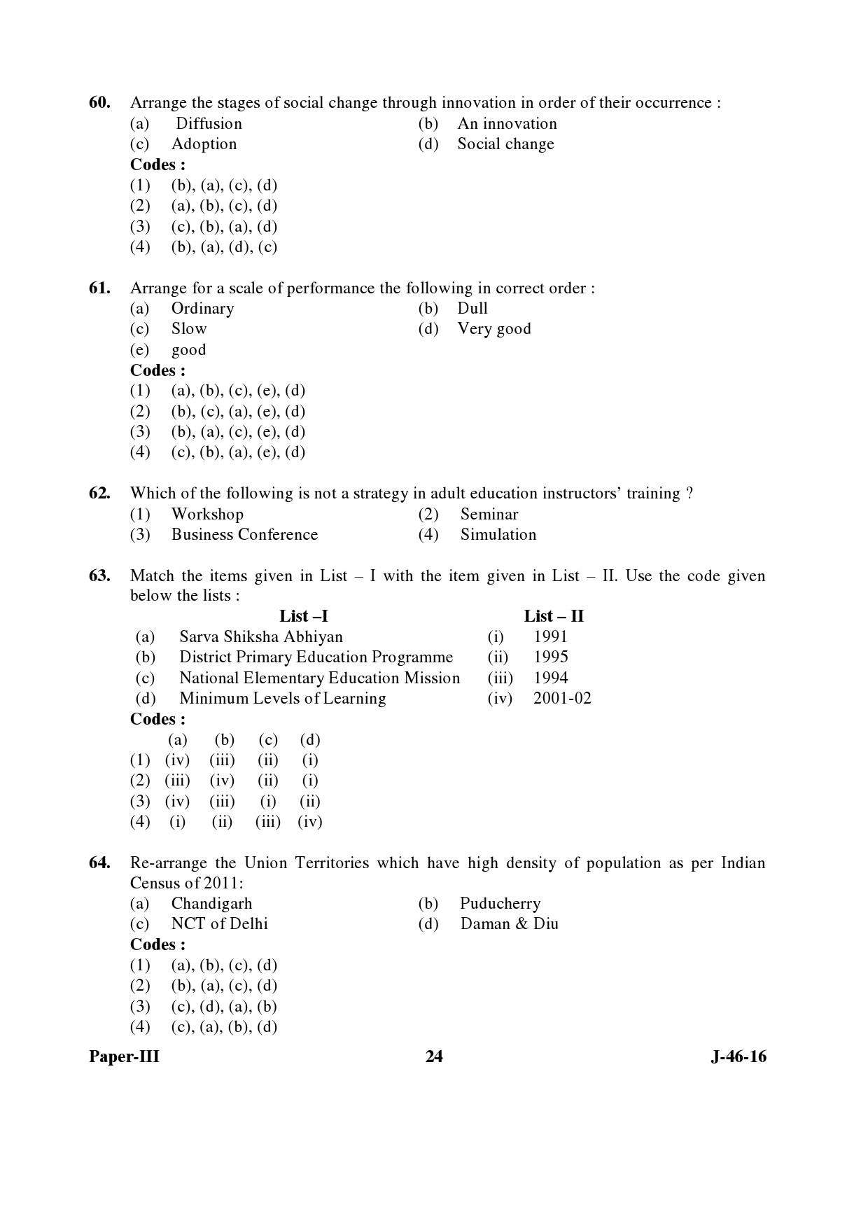 UGC NET Adult Education Question Paper III July 2016 Set 2 24