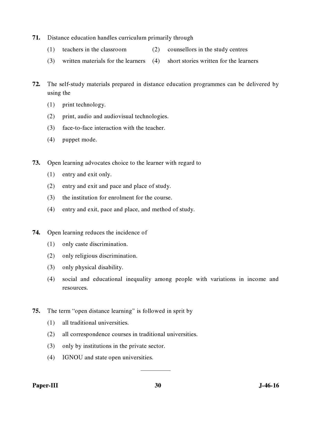 UGC NET Adult Education Question Paper III July 2016 Set 2 30