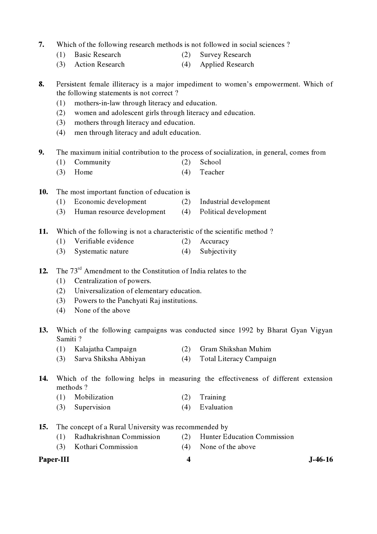 UGC NET Adult Education Question Paper III July 2016 Set 2 4