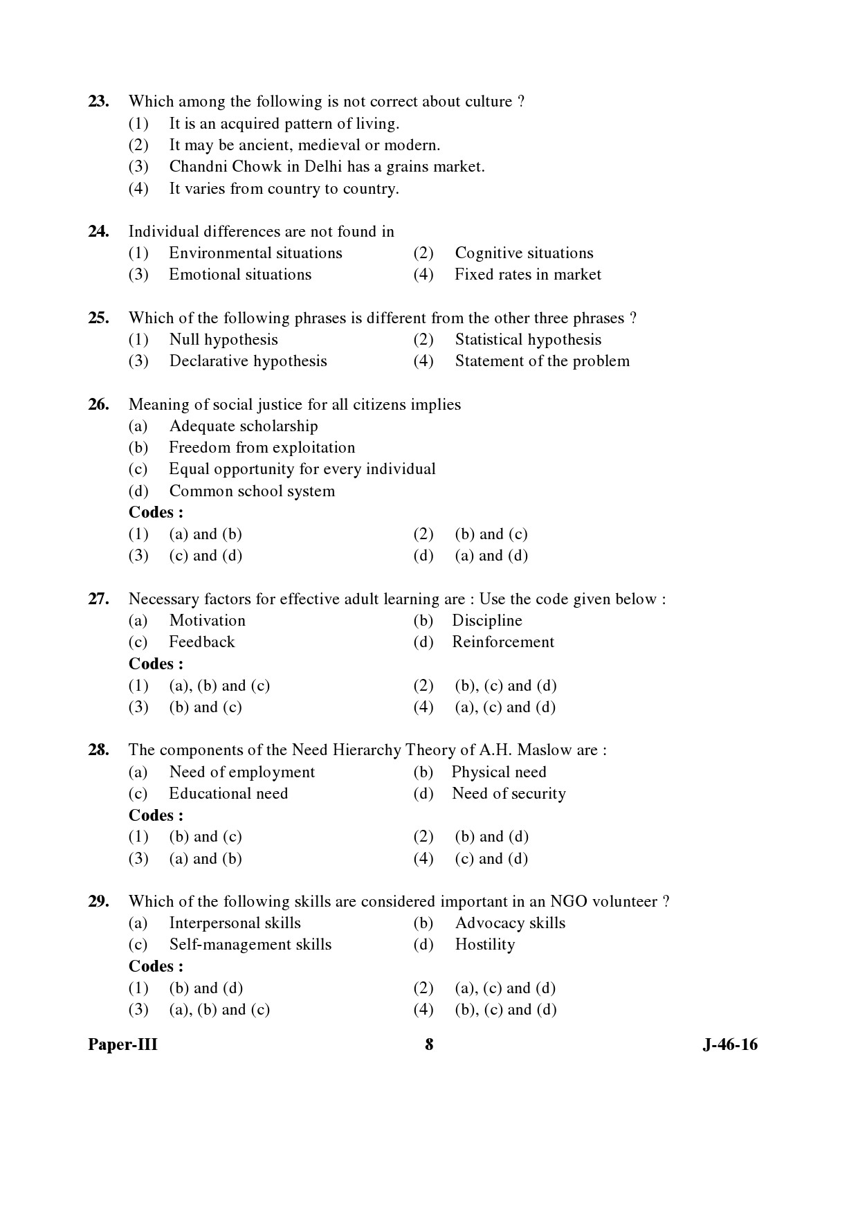 UGC NET Adult Education Question Paper III July 2016 Set 2 8