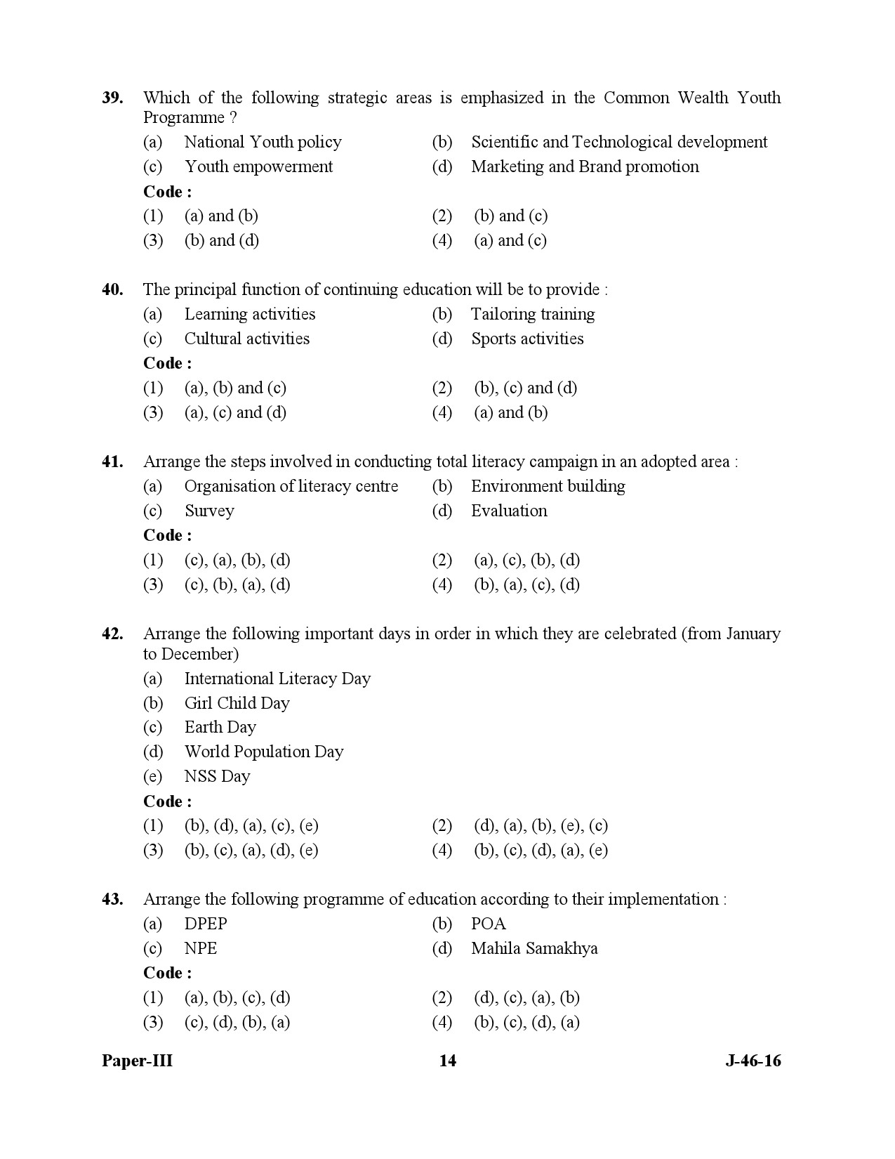 UGC NET Adult Education Question Paper III July 2016 14