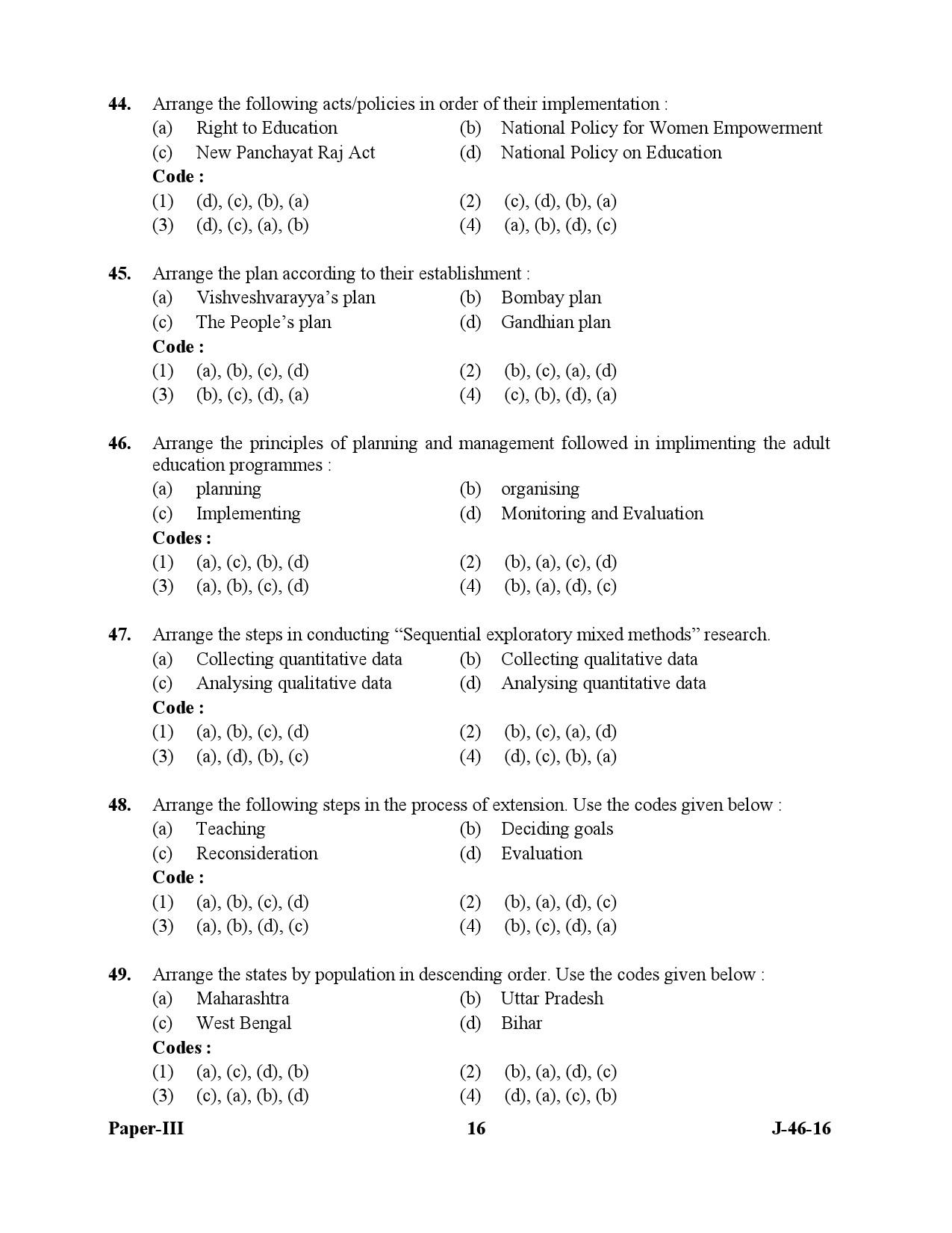 UGC NET Adult Education Question Paper III July 2016 16